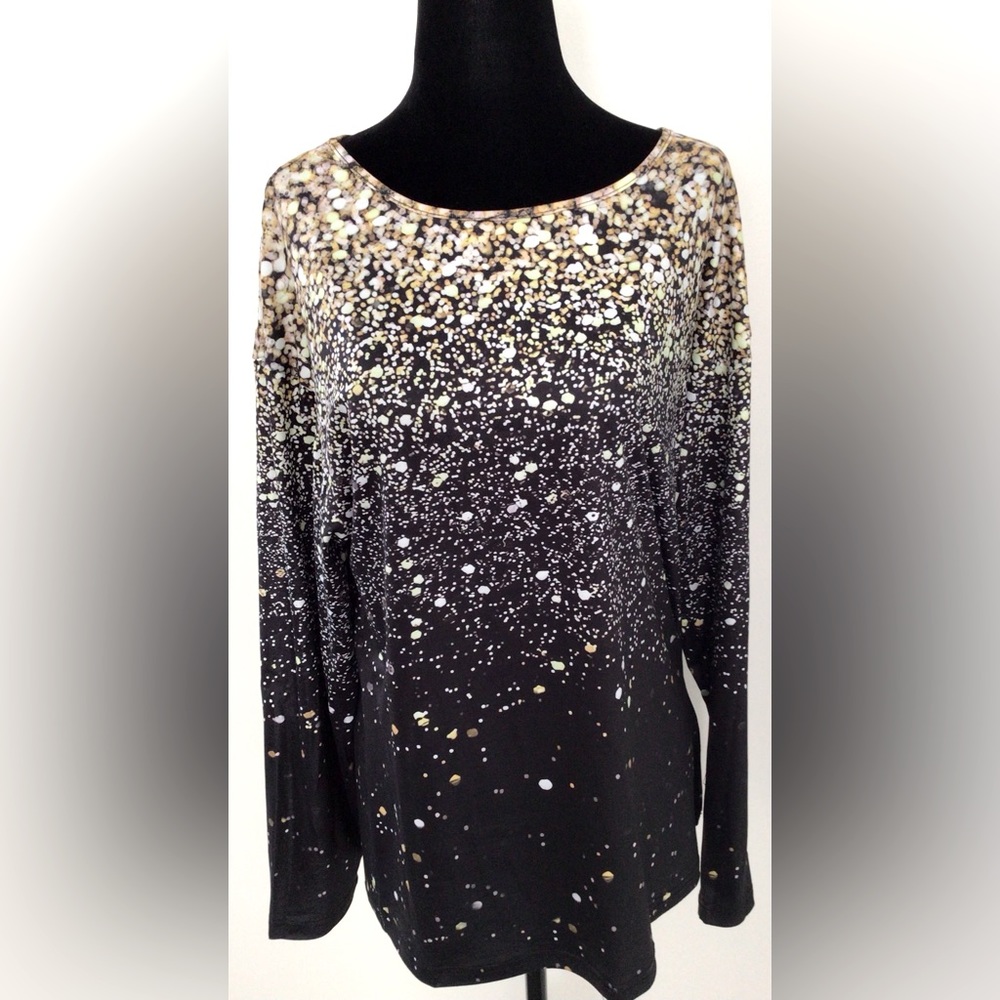 New! JFN Black and Gold Confetti Print Long-Sleeve Tee - S fits M *BUNDLE OFFER*